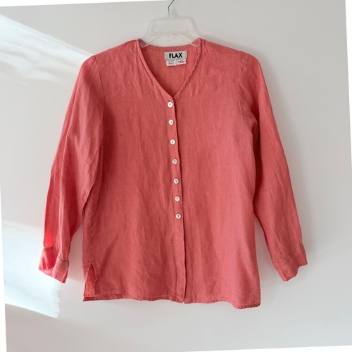 Flax coral pink linen button - pink,